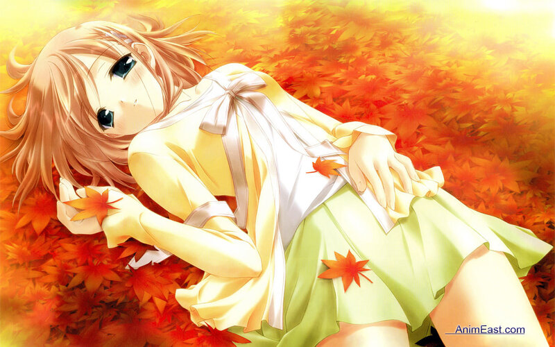 Anime Girl in Autumn Leaves — Orange, Serene