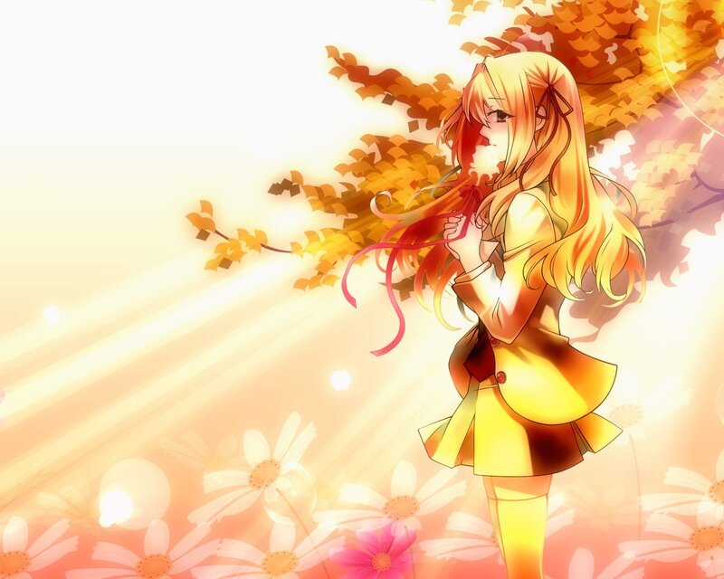 Anime girl in autumn light