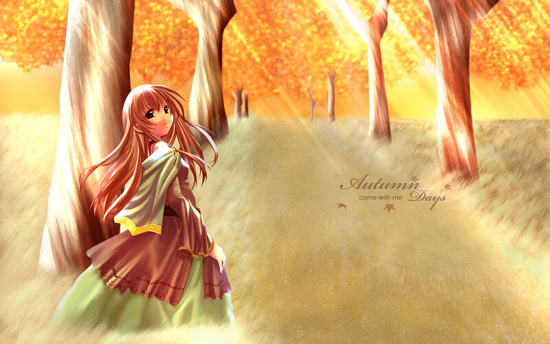 Anime Girl in Autumn — Orange, Serene, Digital Art