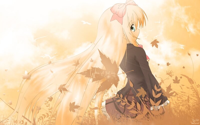 Anime Girl in Autumn — Orange, Serene, Fallen Leaves