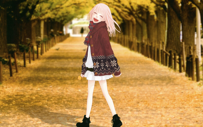 Anime girl in autumn park