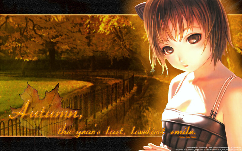 Anime girl in autumn park