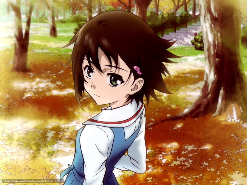 anime girl in autumn park