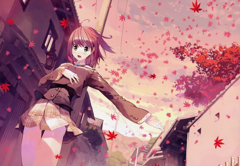Anime Girl in Autumn — Pink