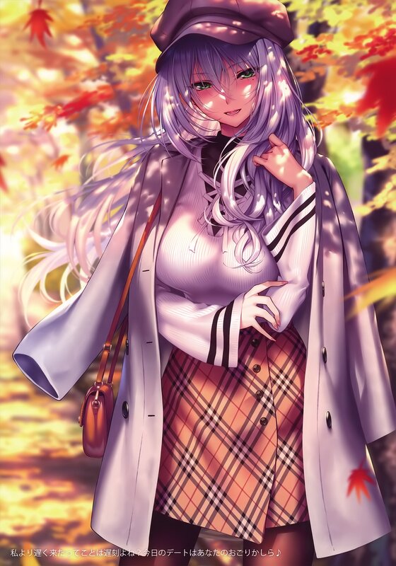 Anime Girl in Autumn — Purple, Serene, Digital Art, Coat