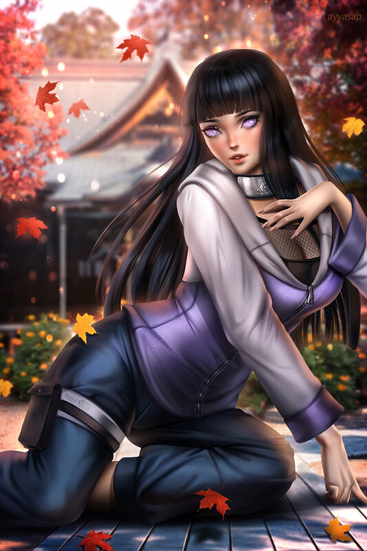 Anime Girl in Autumn — Purple, Serene, Digital Art