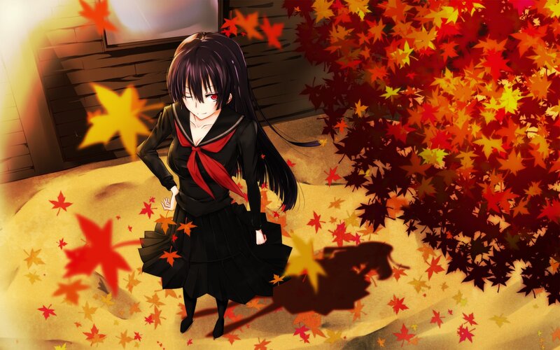 Anime Girl in Autumn — Red, Calm