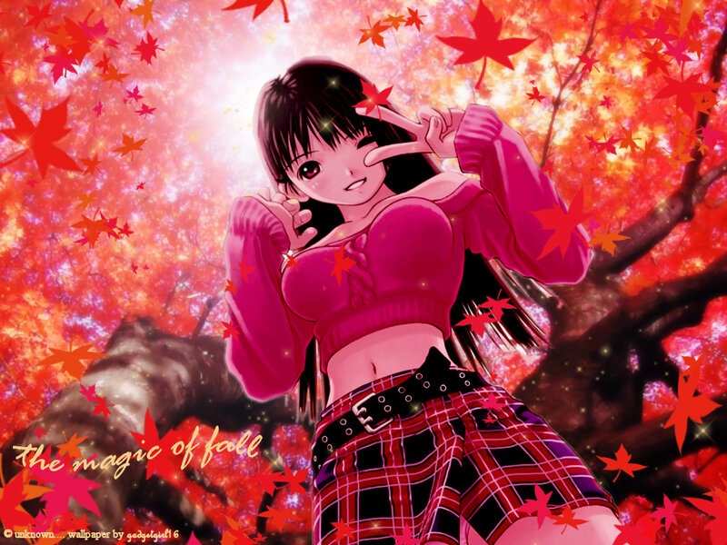 Anime Girl in Autumn — Red, Festive