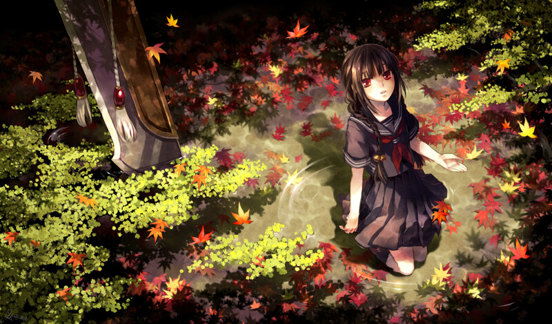 Anime Girl in Autumn — Red
