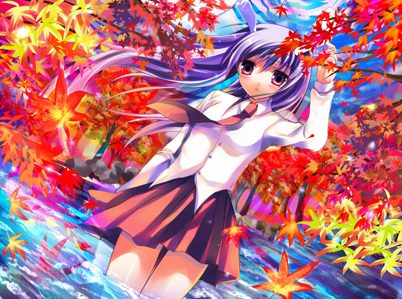 Anime Girl in Autumn — Red, Vibrant