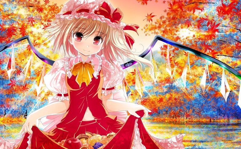 Anime girl in autumn scenery
