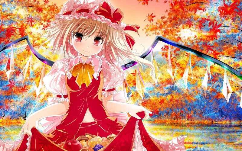 Anime girl in autumn scenery