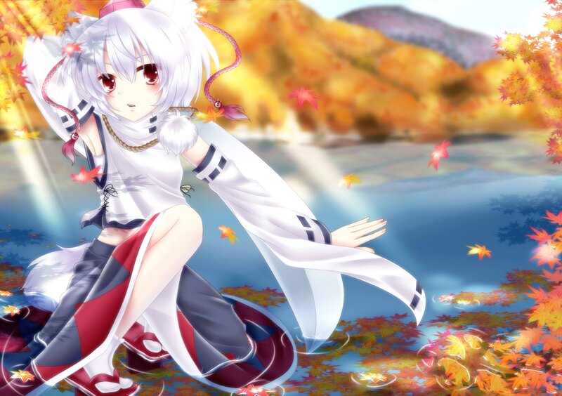 Anime girl in autumn scenery