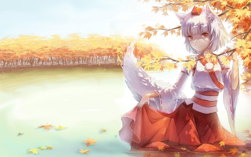 Anime girl in autumn scenery