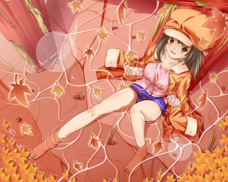 Anime girl in autumn setting