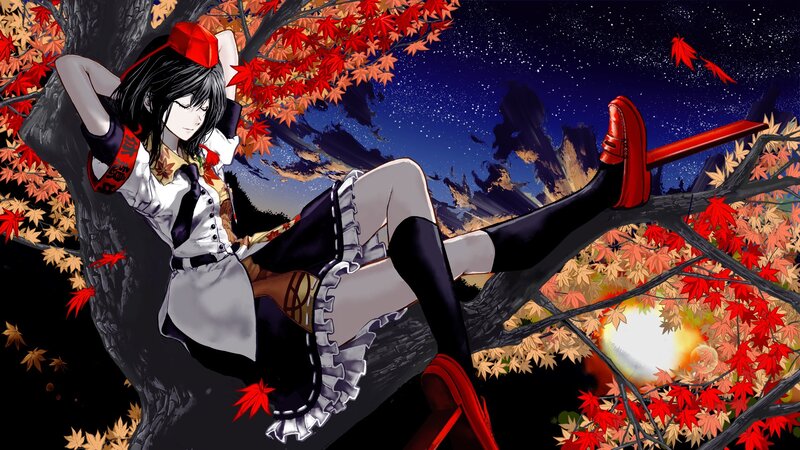 Anime girl in autumn tree