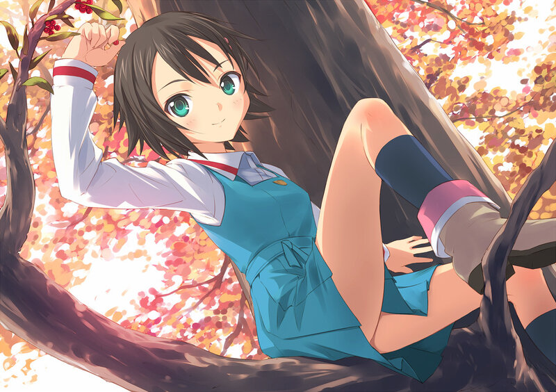 Anime girl in autumn tree