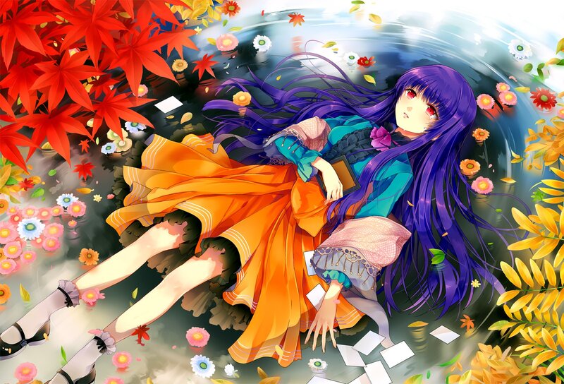 Anime girl in autumn water