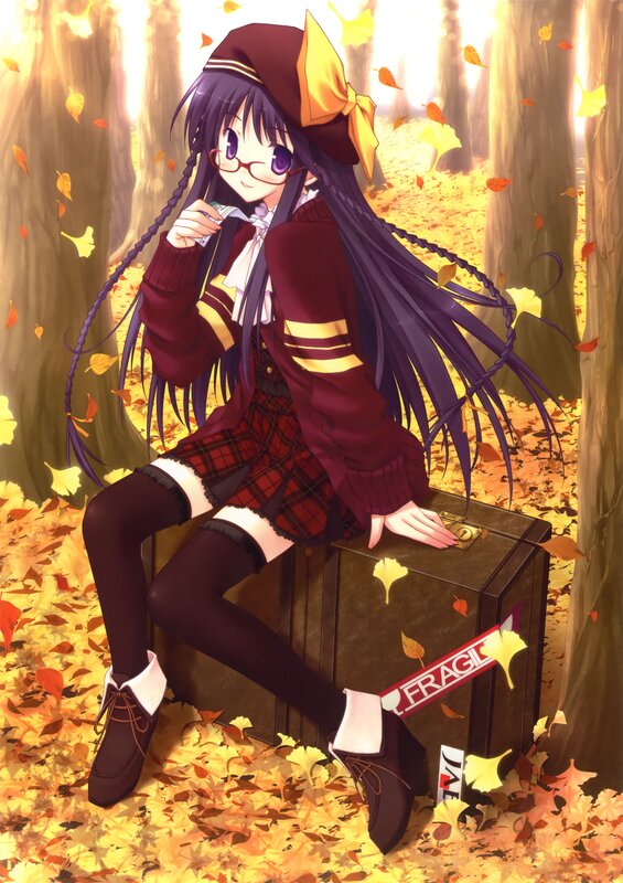 Anime Girl in Autumn — Yellow, Serene, Fallen Leaves