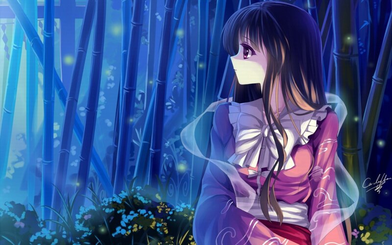 anime girl in bamboo forest