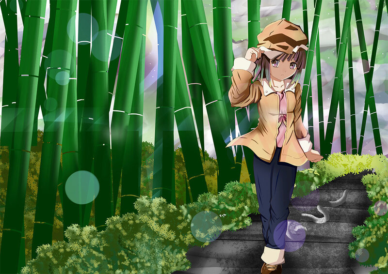 Anime girl in bamboo forest