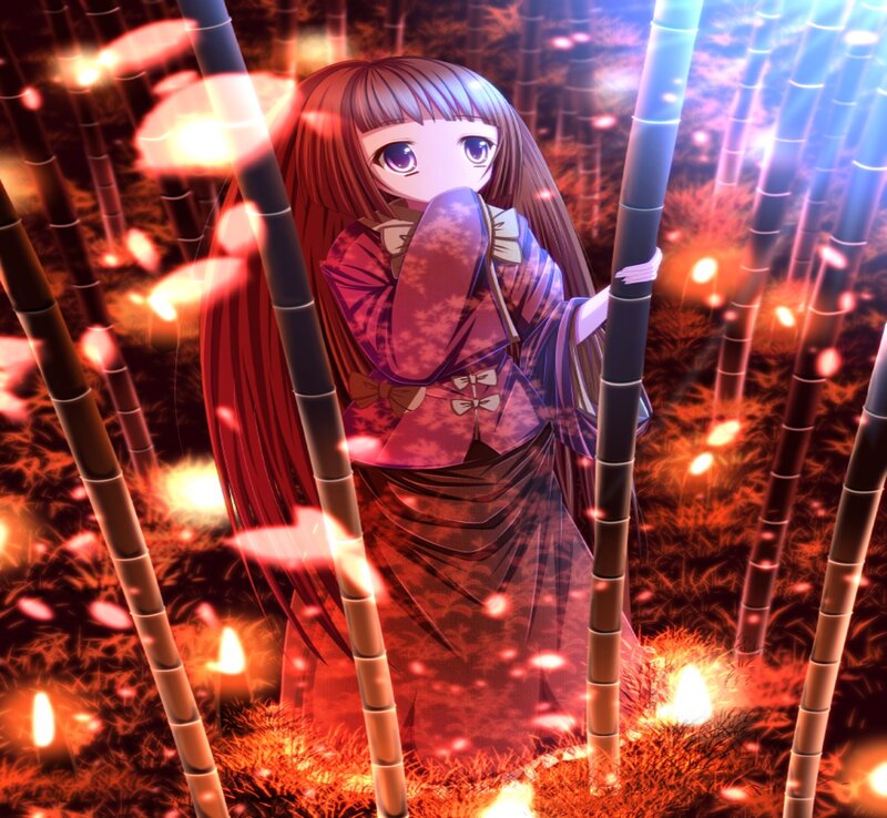 Anime Girl in Bamboo Forest — Red