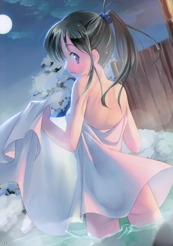 anime girl in bath at night