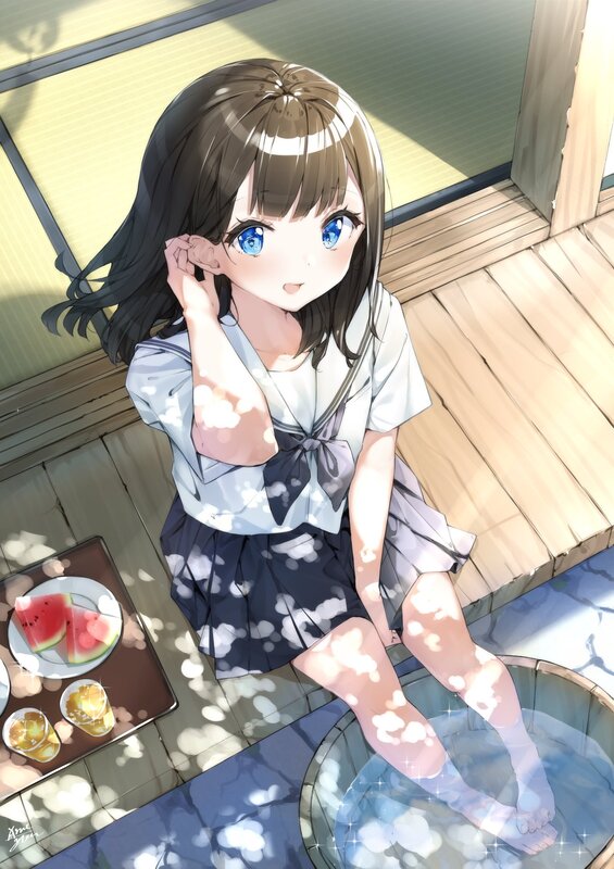 Anime Girl in Bath — Blue