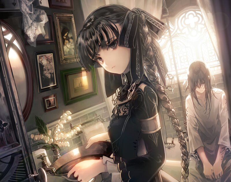 Anime Girl in Bathroom — Black, Dramatic