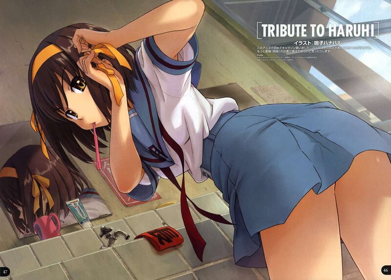 Anime Girl in Bathroom — Blue, Calm, Morning