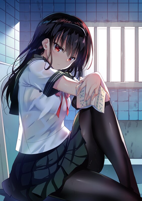 Anime Girl in Bathroom — Blue, Dramatic