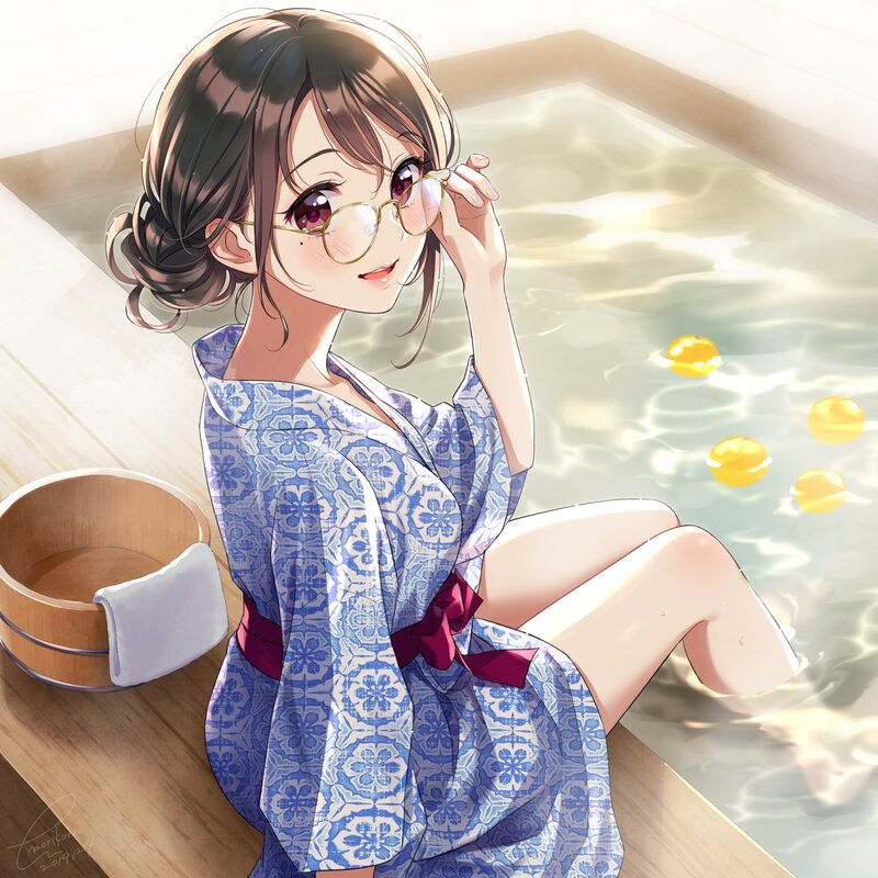 Anime Girl in Bathtub — Blue, Serene, Morning
