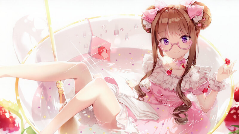 Anime Girl in Bathtub — Pink, Calm, Digital Art