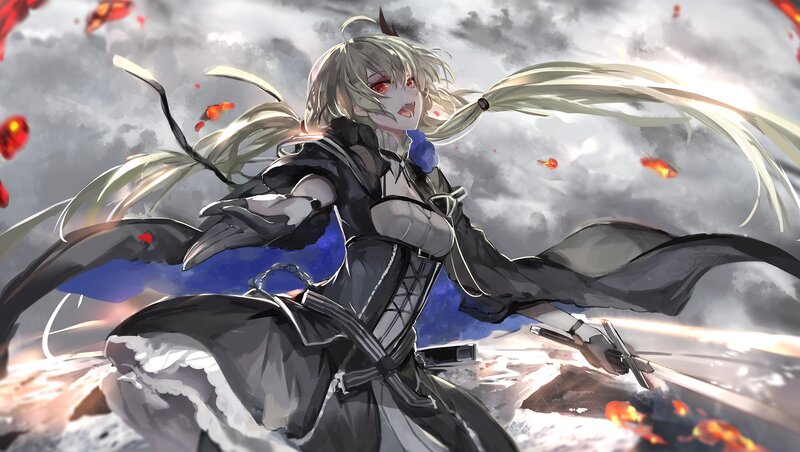 Anime Girl in Battle — Gray, Dramatic, Digital Art, Sword