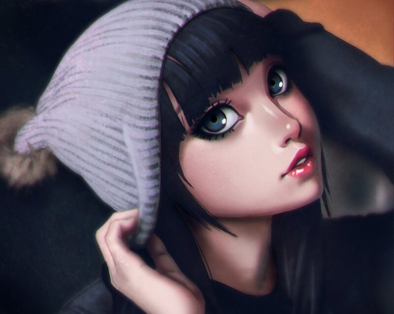 Anime Girl in Beanie — Black