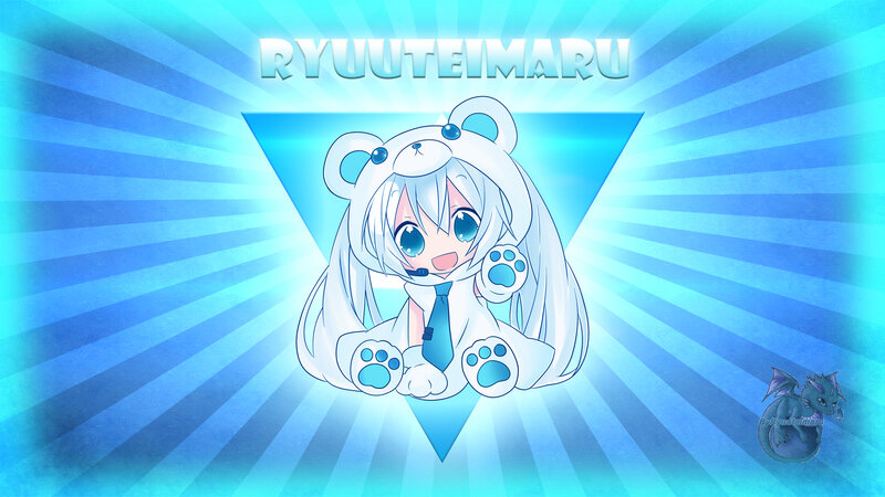 Anime Girl in Bear Costume — Blue, Playful, Digital Art