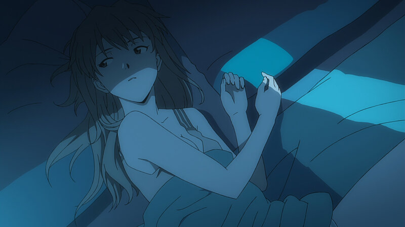 anime girl in bed at night