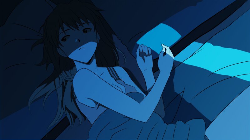 anime girl in bed at night