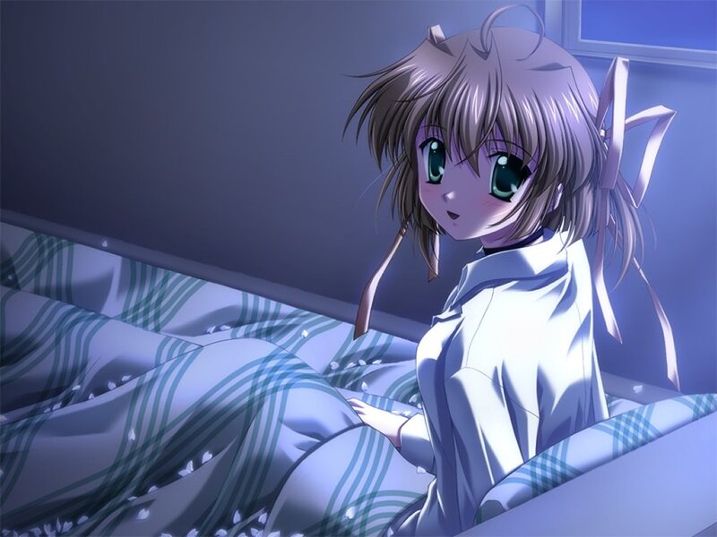 anime girl in bed at night