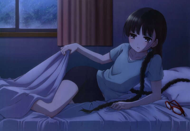 anime girl in bed at night