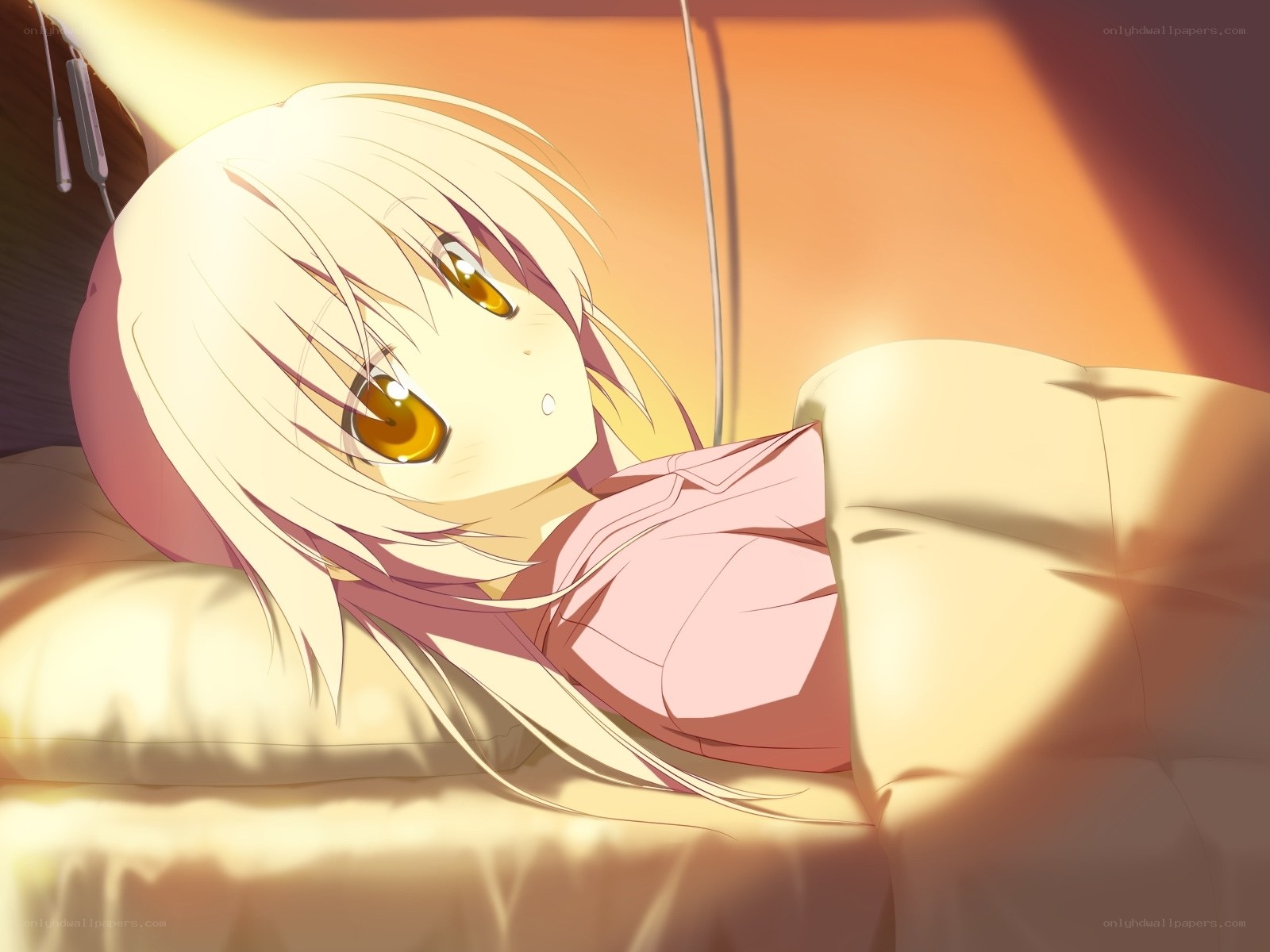 anime girl in bed at sunrise
