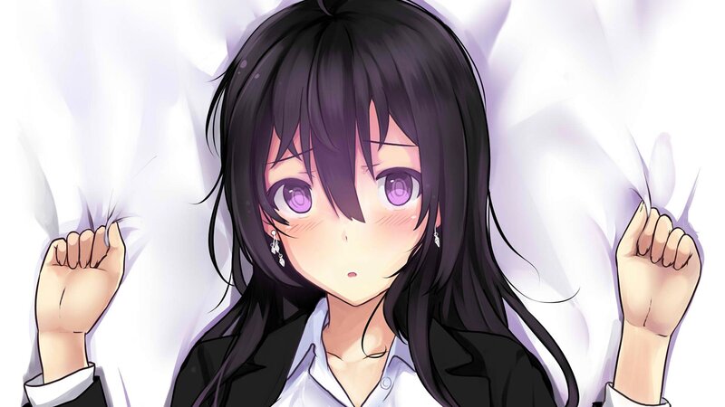 Anime Girl in Bed — Black, Calm, Pillow