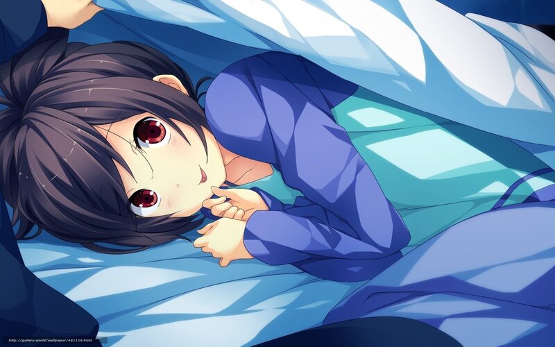 Anime Girl in Bed — Blue, Calm, Blanket