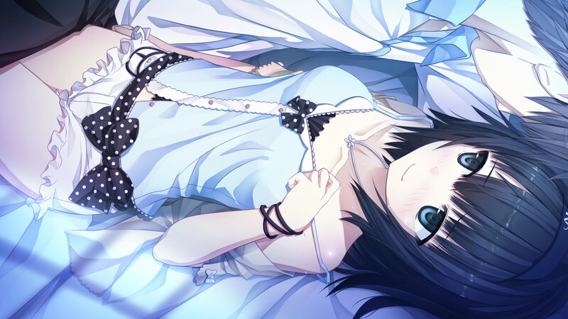 Anime Girl in Bed — Blue, Calm, Dress, Pillow