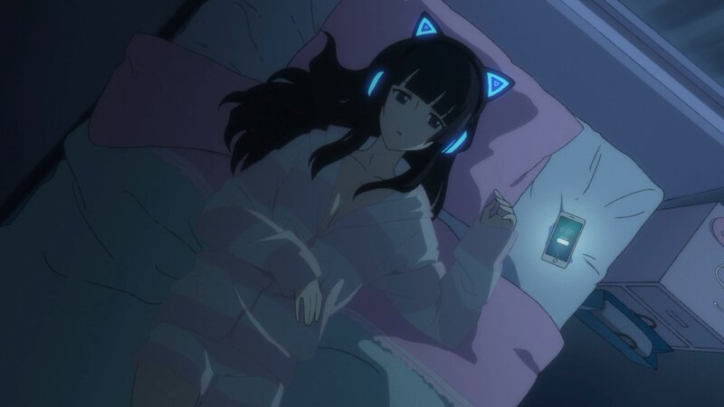 Anime Girl in Bed — Blue, Calm, Night, Headphones