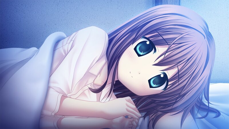 Anime Girl in Bed — Blue, Calm, Night, Pillow, Shirt