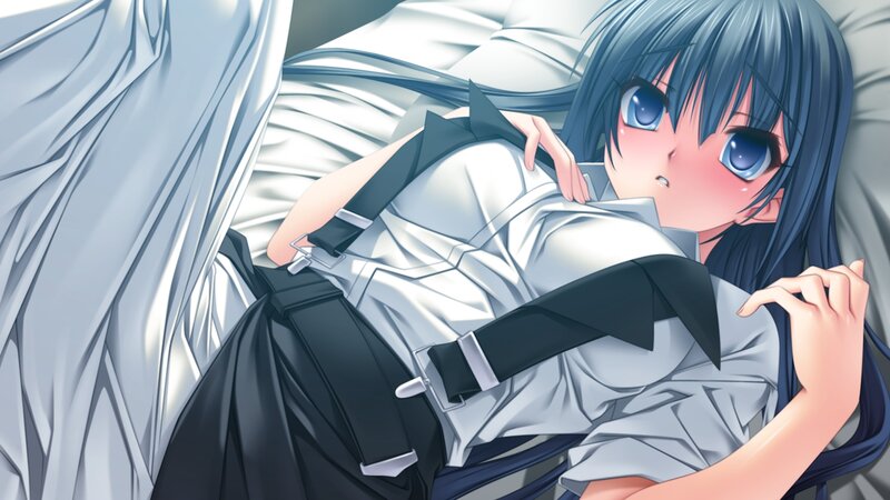 Anime Girl in Bed — Blue, Calm, School Uniform