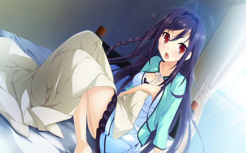 Anime Girl in Bed — Blue, Surprised