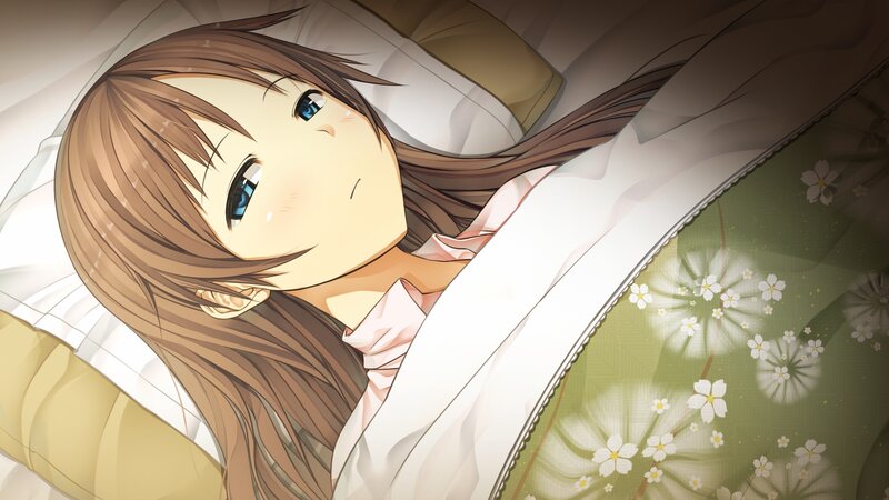 Anime Girl in Bed — Brown, Calm, Morning, Pillow, Blanket