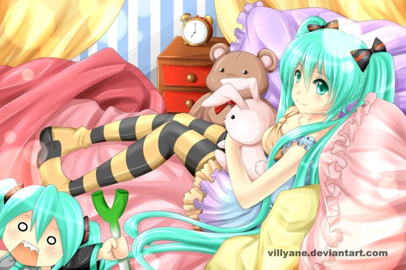 Anime Girl in Bed — Cyan, Peaceful